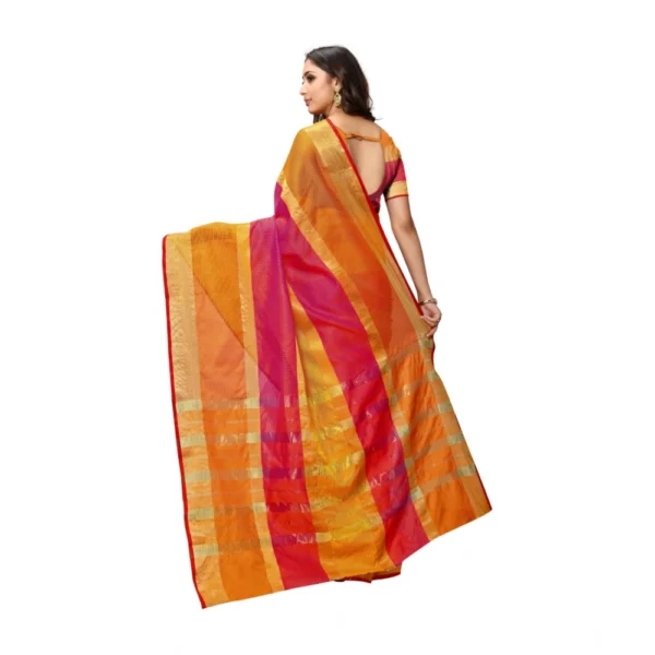 Women's Kota Doria Cotton Saree With Women>Ethnic Wear>Blouse (Orange,6-3 Mtrs) - Image 2