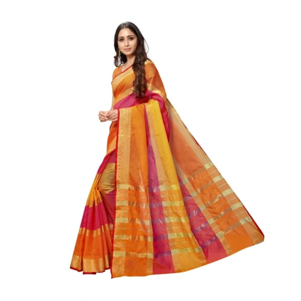 Women's Kota Doria Cotton Saree With Women>Ethnic Wear>Blouse (Orange,6-3 Mtrs) - Image 4
