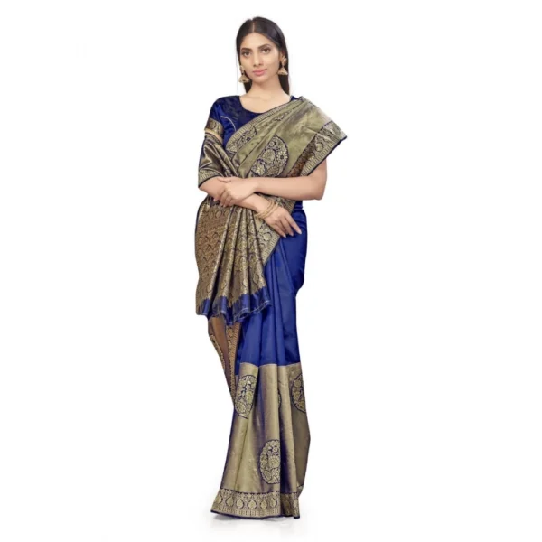 Women's Banarasi Silk Saree (Navy Blue,5-6 Mtrs) - Image 2