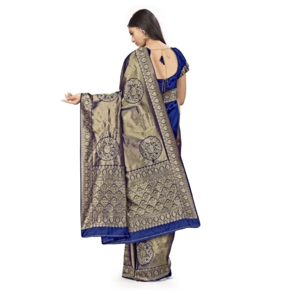 Women's Banarasi Silk Saree (Navy Blue,5-6 Mtrs) - Image 3