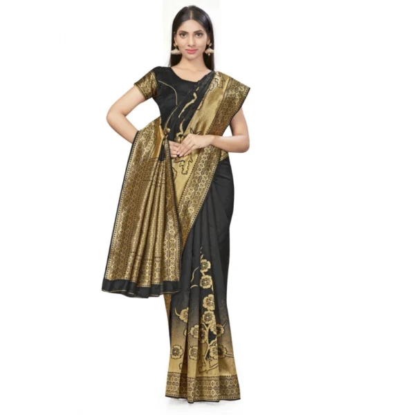 Women's Banarasi Silk Saree (Black,5-6 Mtrs) - Image 2