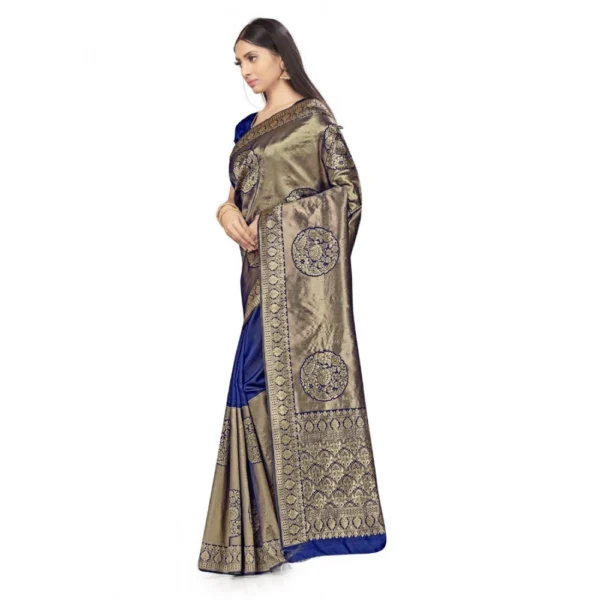 Women's Banarasi Silk Saree (Navy Blue,5-6 Mtrs) - Image 4