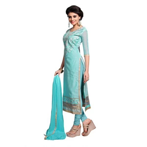 Women's Chanderi Unstitched Salwar Suit-Material With Dupatta (Light Sea Green,2.3 Mtrs) - Image 2