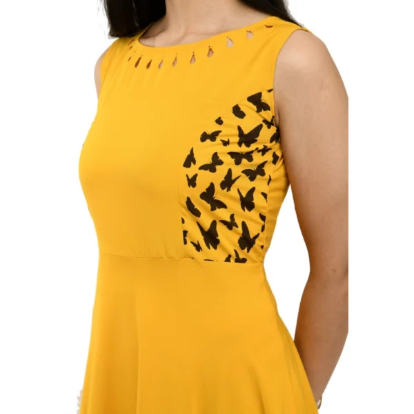 Women's Crepe Solid Sleeveless Full Length Gown(Yellow) - Image 3