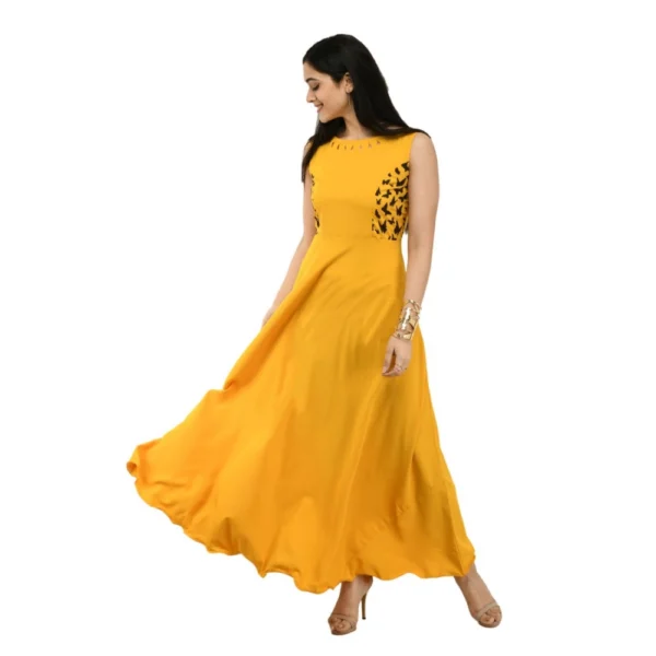 Women's Crepe Solid Sleeveless Full Length Gown(Yellow) - Image 5