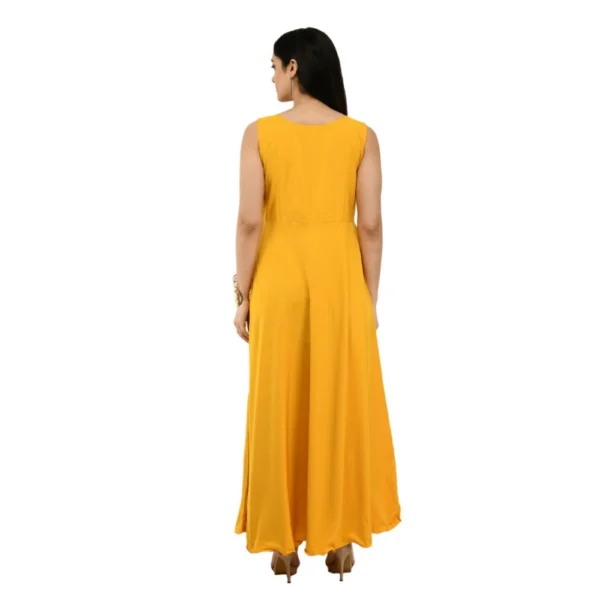 Women's Crepe Solid Sleeveless Full Length Gown(Yellow) - Image 6