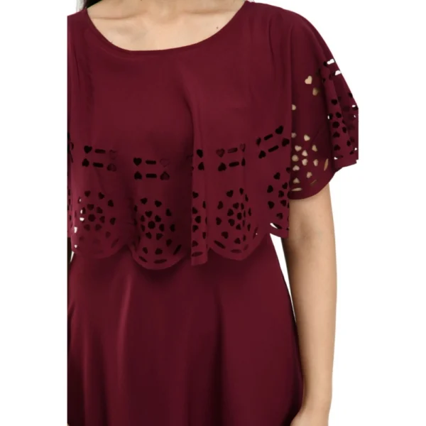 Women's Crepe Solid Sleeveless Full Length Gown(Wine) - Image 3