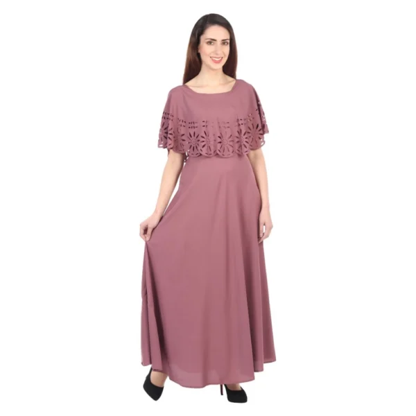 Women's Crepe Solid Sleeveless Full Length Gown(Light Brown) - Image 5