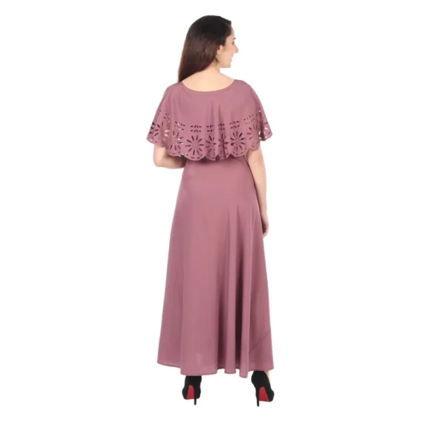 Women's Crepe Solid Sleeveless Full Length Gown(Light Brown) - Image 6