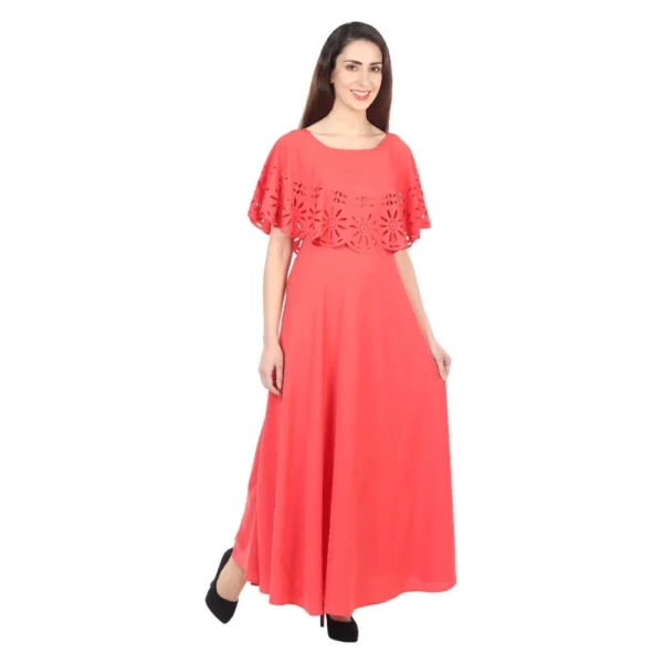 Women's Crepe Solid Sleeveless Full Length Gown(Red) - Image 5