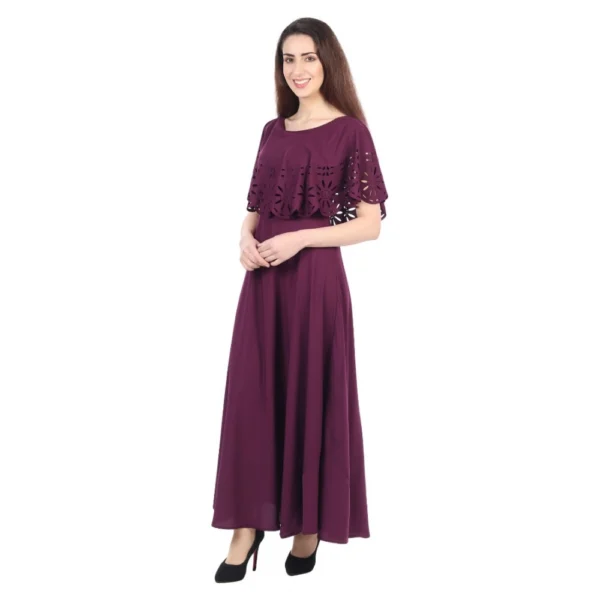 Women's Crepe Solid Sleeveless Full Length Gown(Maroon) - Image 2