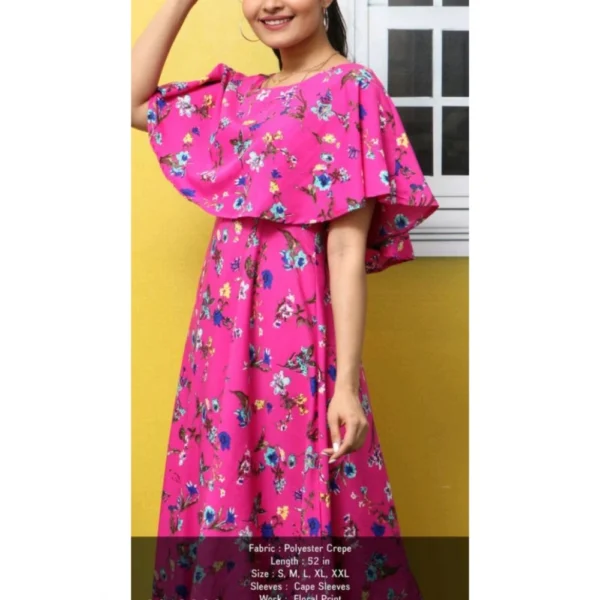Women's Crepe Floral Half Sleeves Full Length Gown(Pink) - Image 3