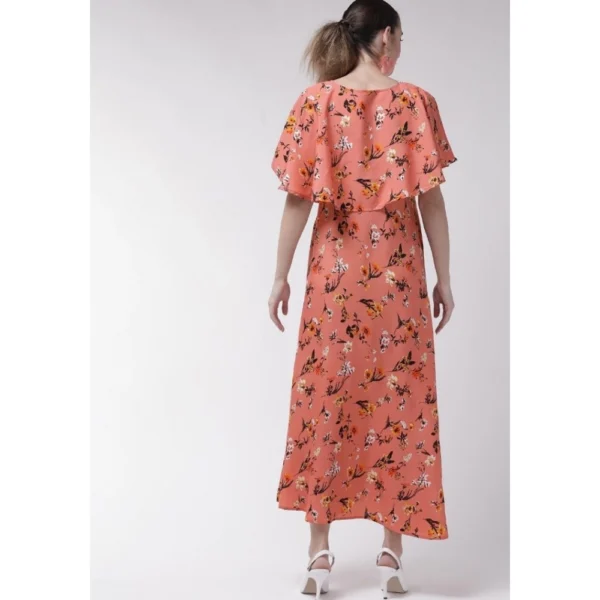Women's Crepe Floral Half Sleeves Full Length Gown(Orange) - Image 5