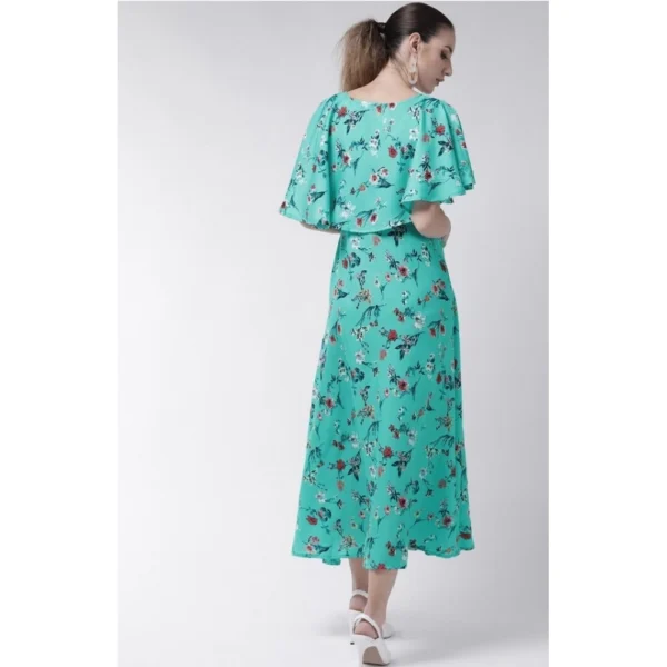 Women's Crepe Floral Half Sleeves Full Length Gown(Turquoise) - Image 5