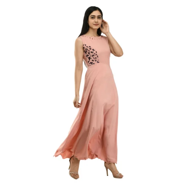 Women's Crepe Solid Sleeveless Full Length Gown(Light Peach) - Image 5