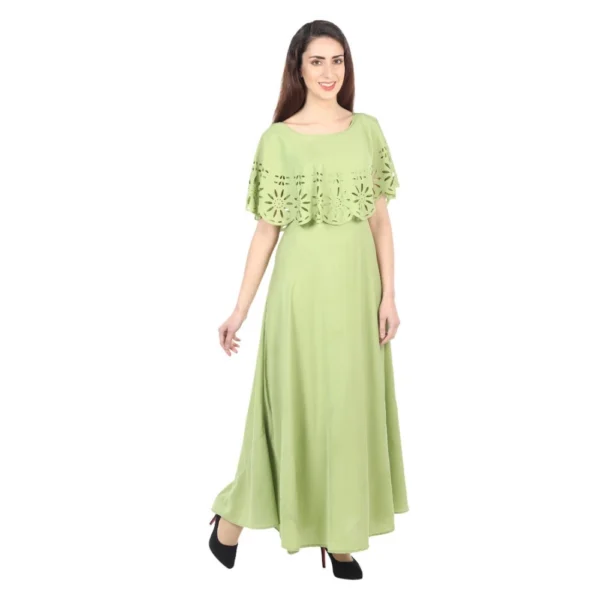 Women's Crepe Solid Sleeveless Full Length Gown(Light Green) - Image 5