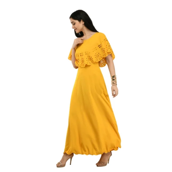Women's Crepe Solid Sleeveless Full Length Gown(Yellow) - Image 6