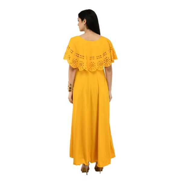 Women's Crepe Solid Sleeveless Full Length Gown(Yellow) - Image 7