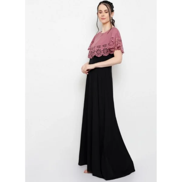 Women's Crepe Solid Sleeveless Full Length Gown(Peach Black) - Image 3