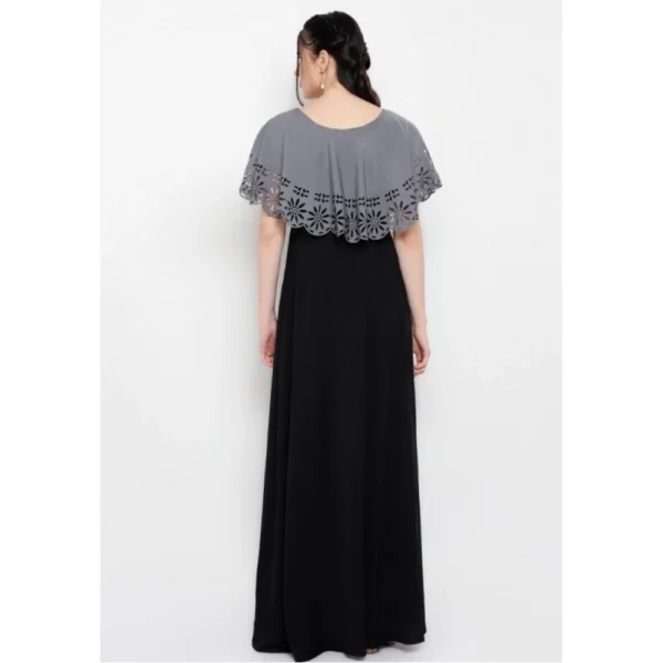 Women's Crepe Solid Sleeveless Full Length Gown(Grey Black) - Image 6