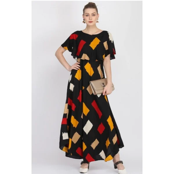 Women's Crepe Printed Half Sleeves Full Length Gown(Multi) - Image 6