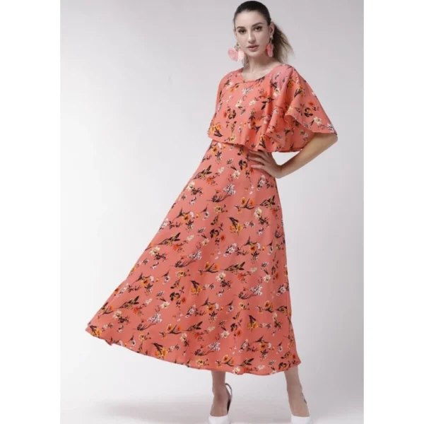 Women's Crepe Floral Half Sleeves Full Length Gown(Orange) - Image 6