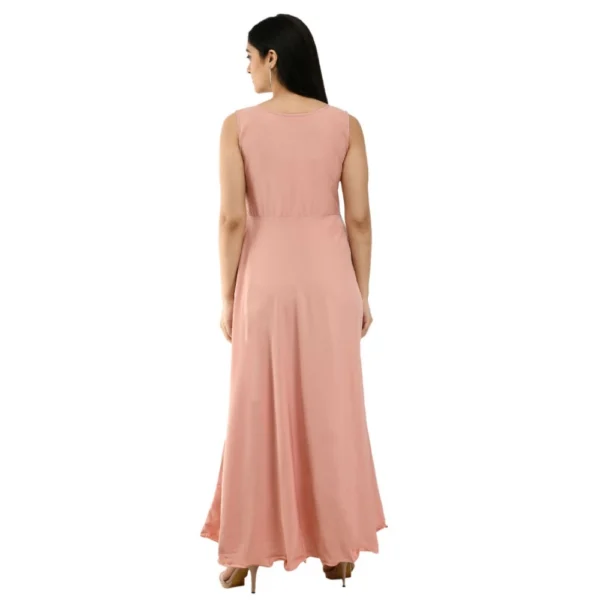 Women's Crepe Solid Sleeveless Full Length Gown(Light Peach) - Image 6