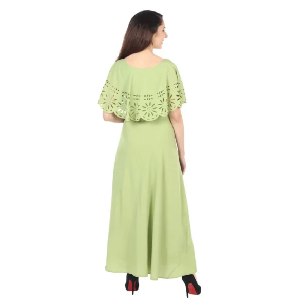Women's Crepe Solid Sleeveless Full Length Gown(Light Green) - Image 6