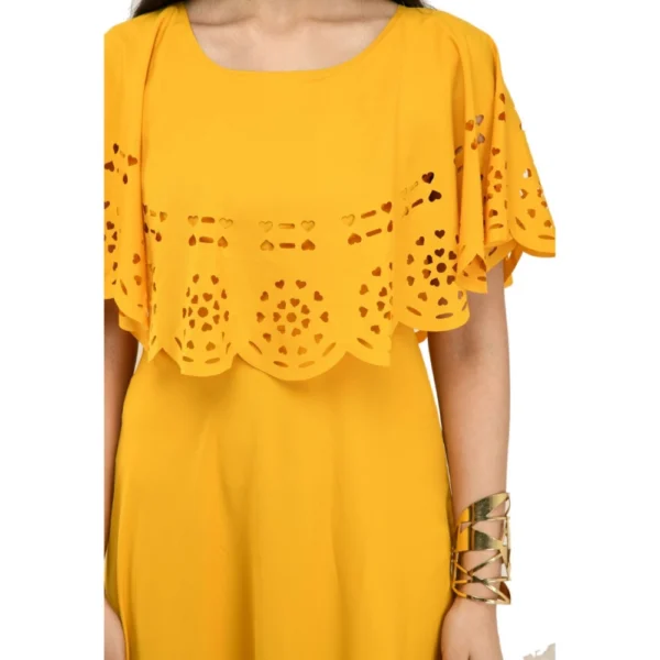 Women's Crepe Solid Sleeveless Full Length Gown(Yellow) - Image 4