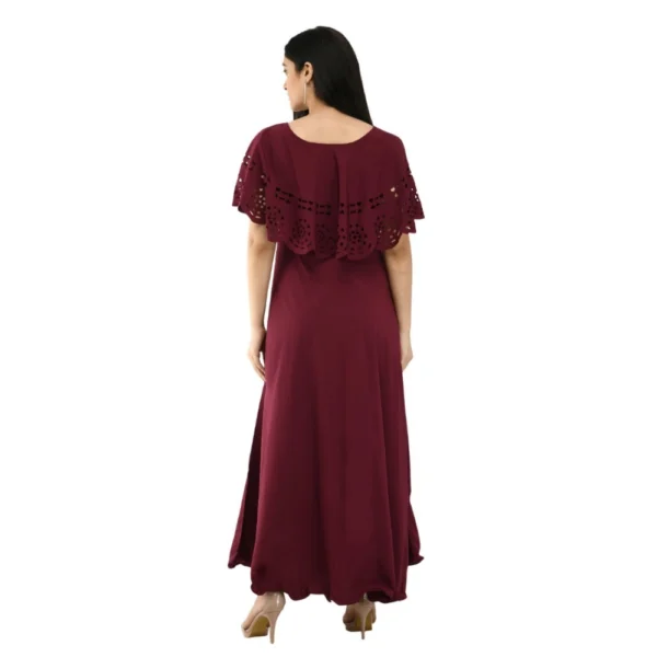 Women's Crepe Solid Sleeveless Full Length Gown(Wine) - Image 6