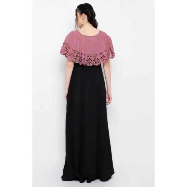 Women's Crepe Solid Sleeveless Full Length Gown(Peach Black) - Image 5