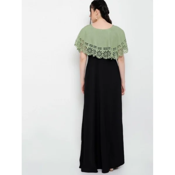 Women's Crepe Solid Sleeveless Full Length Gown(Green Black) - Image 5