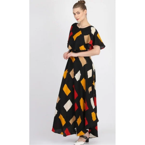 Women's Crepe Printed Half Sleeves Full Length Gown(Multi) - Image 3