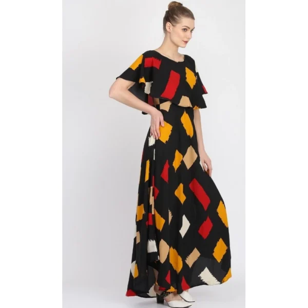 Women's Crepe Printed Half Sleeves Full Length Gown(Multi) - Image 2