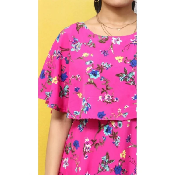 Women's Crepe Floral Half Sleeves Full Length Gown(Pink) - Image 2