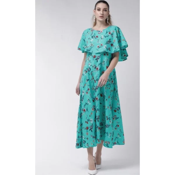 Women's Crepe Floral Half Sleeves Full Length Gown(Turquoise) - Image 6