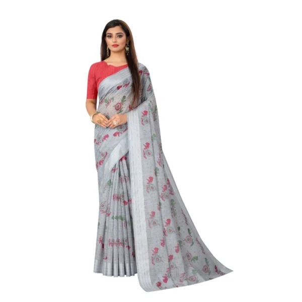 Women's Cotton Saree (Grey,5-6Mtrs) - Image 4