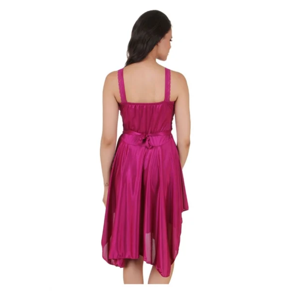 Women's Satin Short Nighty with Sleeve Less(Color: Wine, Neck Type: Square Neck) - Image 2
