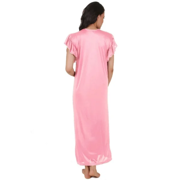Women's Satin Long Nighty Frill Sleeve(Color: Baby Pink, Neck Type: V Neck) - Image 2