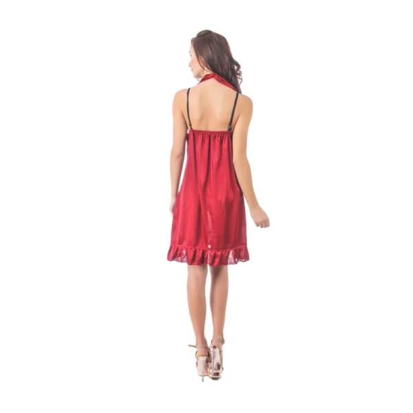 Women's Satin Short Nighty with Sleeve Less(Color: Maroon Black, Neck Type: Halter Neck) - Image 2