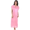 Women's Satin Long Nighty Frill Sleeve(Color: Baby Pink, Neck Type: V Neck)