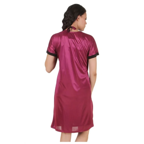 Women's Satin Short Wrap Gown with Half Sleeve(Color: Dark Wine and Black, Neck Type: V Neck) - Image 2