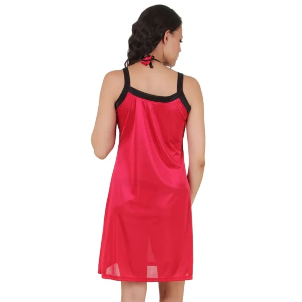 Women's Satin Short Nighty with Sleeve Less(Color: Wine and Black, Neck Type: Square Neck) - Image 2