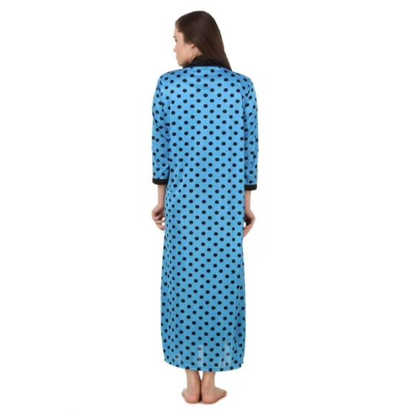 Women's Satin Wrap Gown3 and 4 Sleeve(Color: Turquoise and Black, Neck Type: V Neck) - Image 3