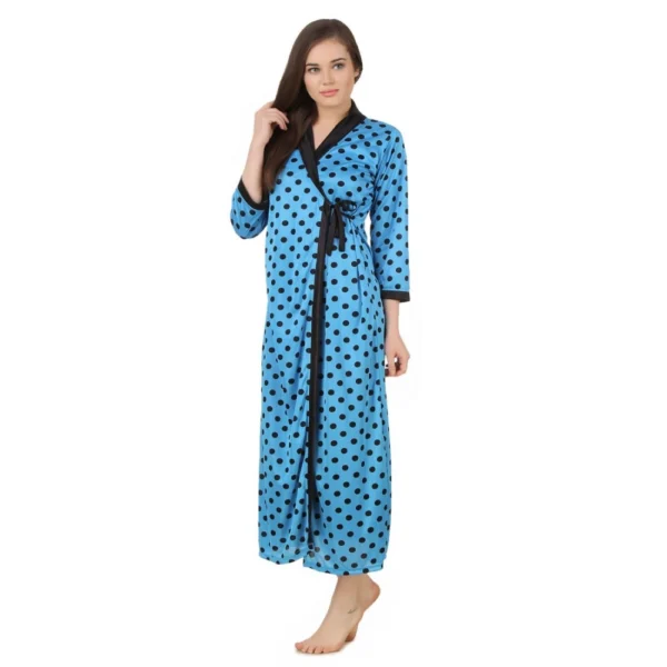 Women's Satin Wrap Gown3 and 4 Sleeve(Color: Turquoise and Black, Neck Type: V Neck) - Image 4