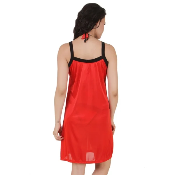 Women's Satin Short Nighty with Sleeve Less(Color: Red, Neck Type: Square Neck) - Image 2