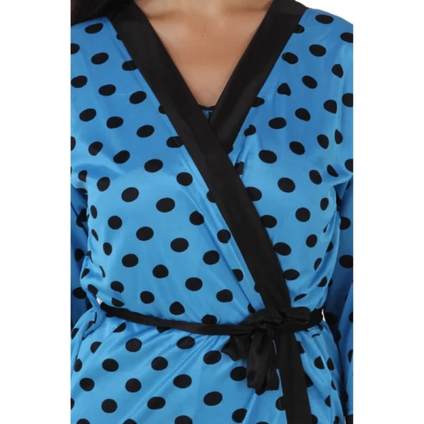 Women's Satin Wrap Gown3 and 4 Sleeve(Color: Turquoise and Black, Neck Type: V Neck) - Image 2