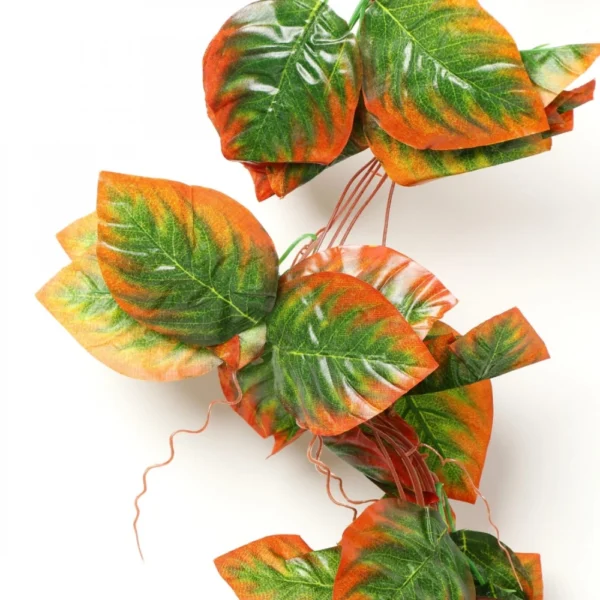 Pack Of 3 Silk Polyester Artificial Shaded Orange Green Leaf Vine Hanging Garland Foliage Flowers Leaf Plants For Wall Decoration (Color: Orange-Green,Length: 15 Feet) - Image 2