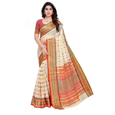 Women's Kota Doria Cotton Woven Butta Saree With Women>Ethnic Wear>Blouse (Cream, 5-6 Mtrs)
