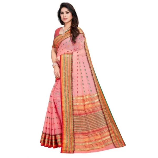 Women's Kota Doria Cotton Woven Butta Saree With Women>Ethnic Wear>Blouse (Pink, 5-6 Mtrs) - Image 2